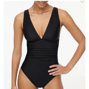J. Crew Black Ruched V-Neck One-Piece Swimsuit, size LT 8